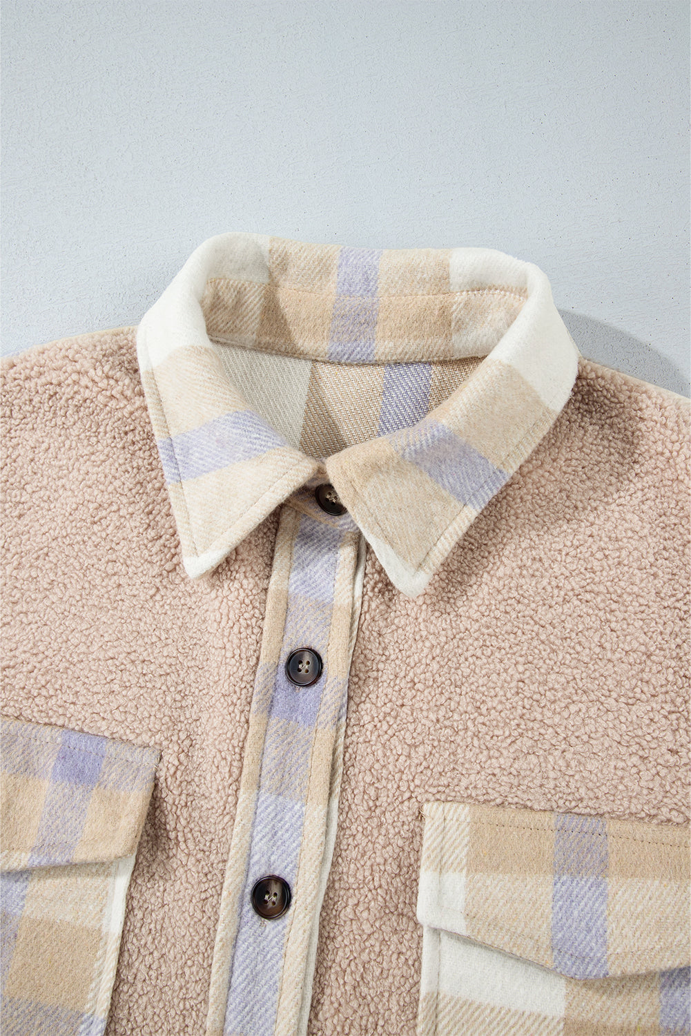 Smoke gris a cuadros a cuadros Patchwork con collar Sherpa Sherpa Long Coat