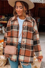Orange Plaid Button Down Shirt Jacket
