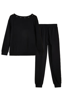 Ensemble pull et pantalon de jogging noir à décor de perles