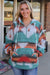 Multicolored zipped hooded sweatshirt with Aztec print and split collar