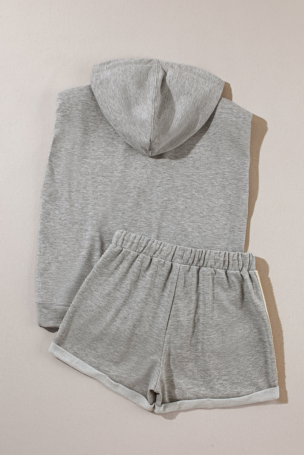 Grey Draw String ärmellose Hoodie und Shorts Set