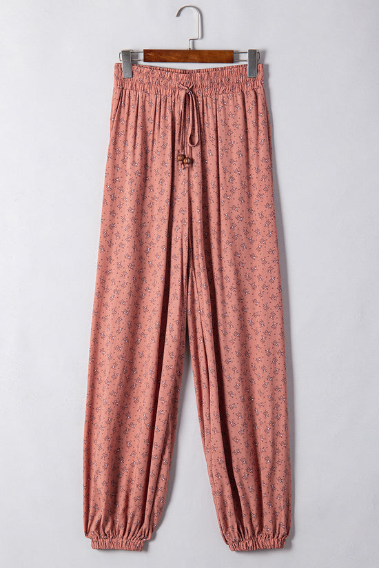 Pantalon de jogging large à imprimé floral bohème rose