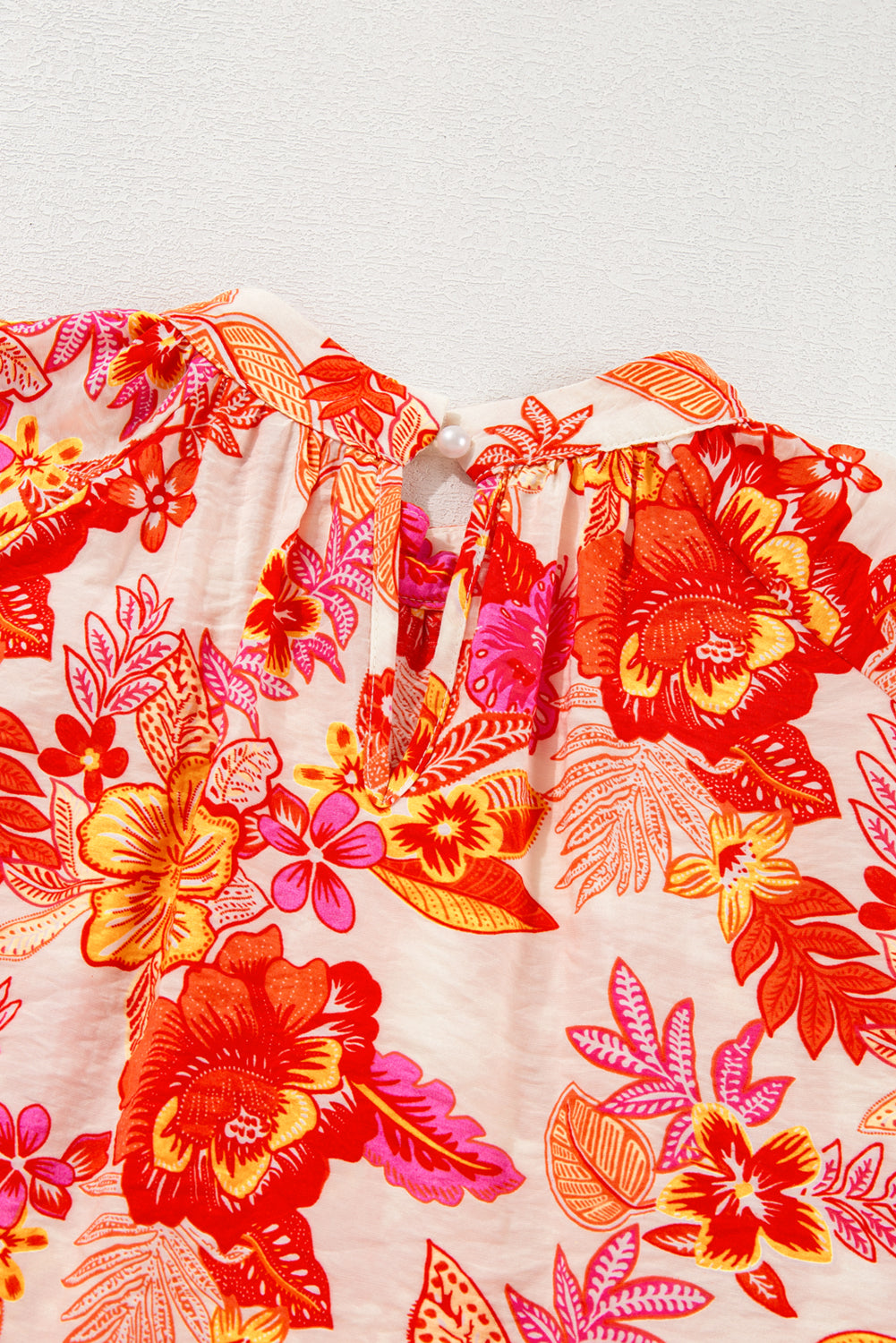 Chemisier à imprimé floral et bouton perlé avec trou de serrure à manches longues bouffantes orange-A WOMAN WE LOVE