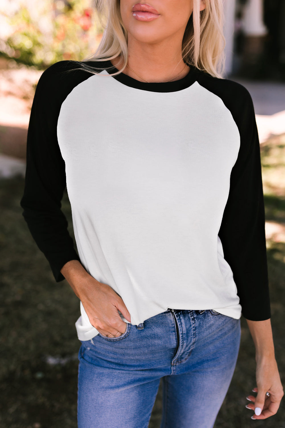 Black color block raglan sleeve sweater top