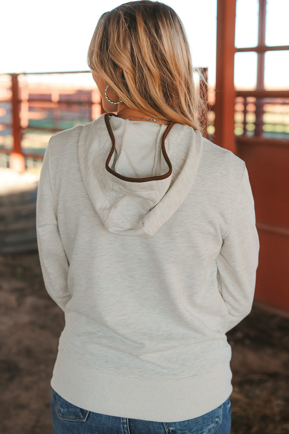 Pockée kangourou beige Henley Sweat à capuche