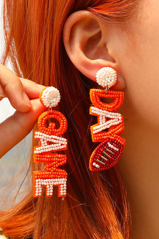 Boucles d'oreilles pendantes en perles de riz Rugby GAME DAY orange