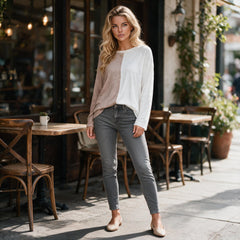 High khaki with long sleeves and round color block round