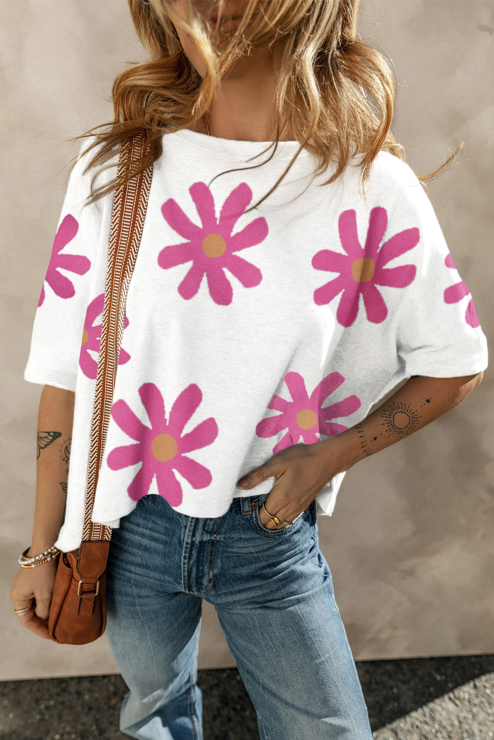 White Marguerite Fleur Print T-shirt Printed White Marguerite
