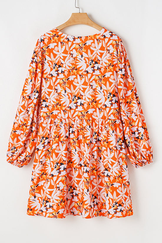 Mid-length orange dress with floral print, large size *