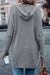 Gray horizontal ribbed knit hooded cardigan, open front