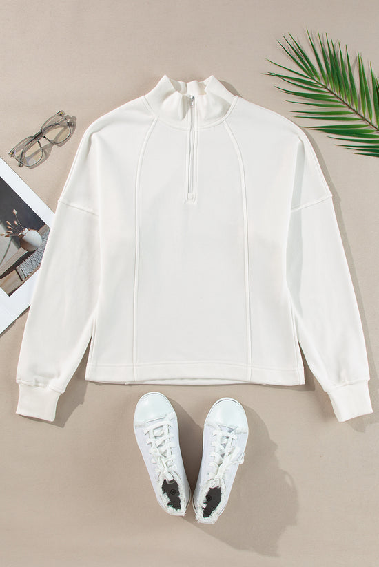 White zip-up sweatshirt with dropped shoulders