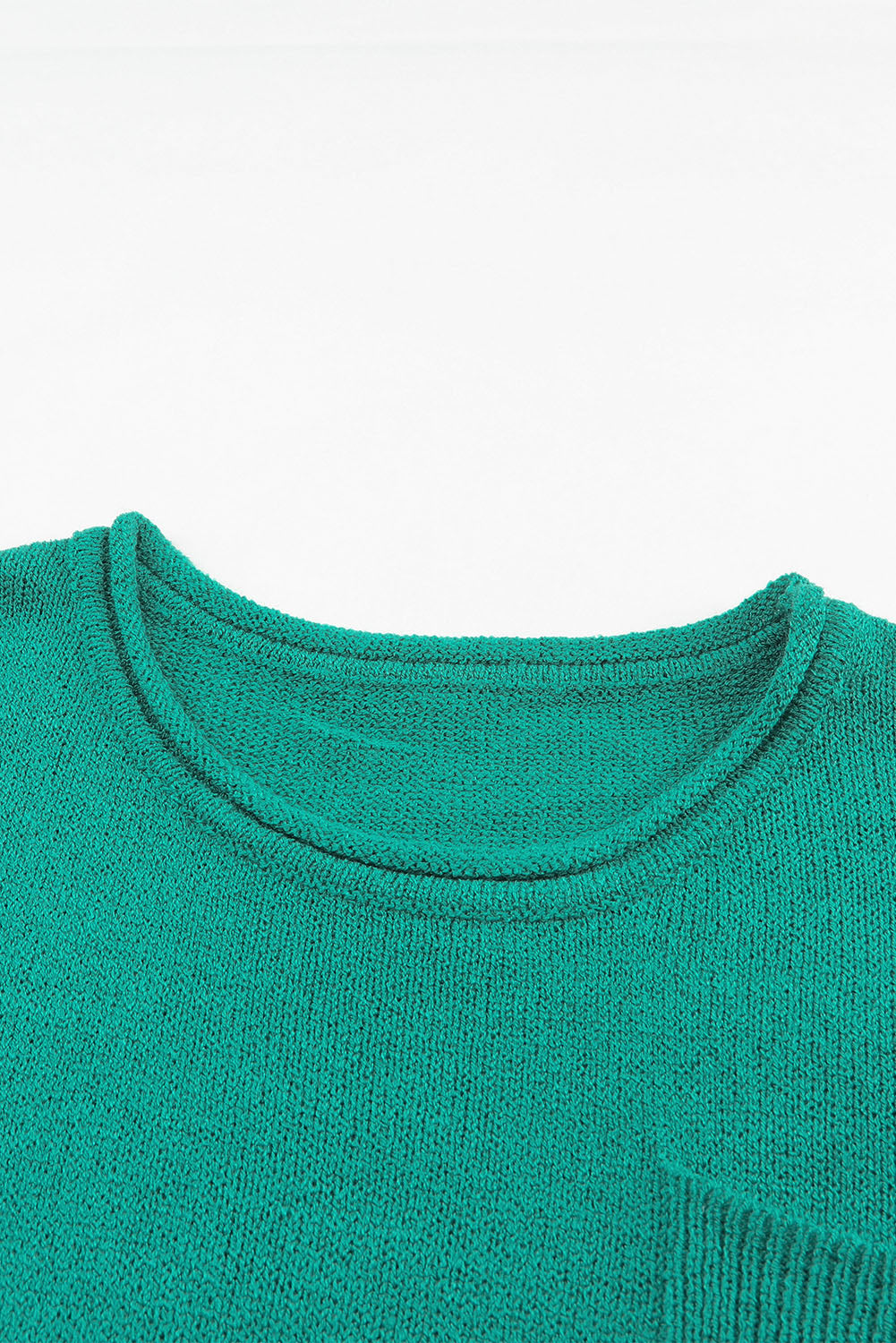 Green Solid Color Off Shoulder Ribbed Knit Sweater with Pocket