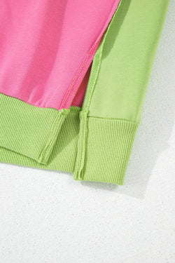 Round-collar relaxed switches and exposed color block pink seams