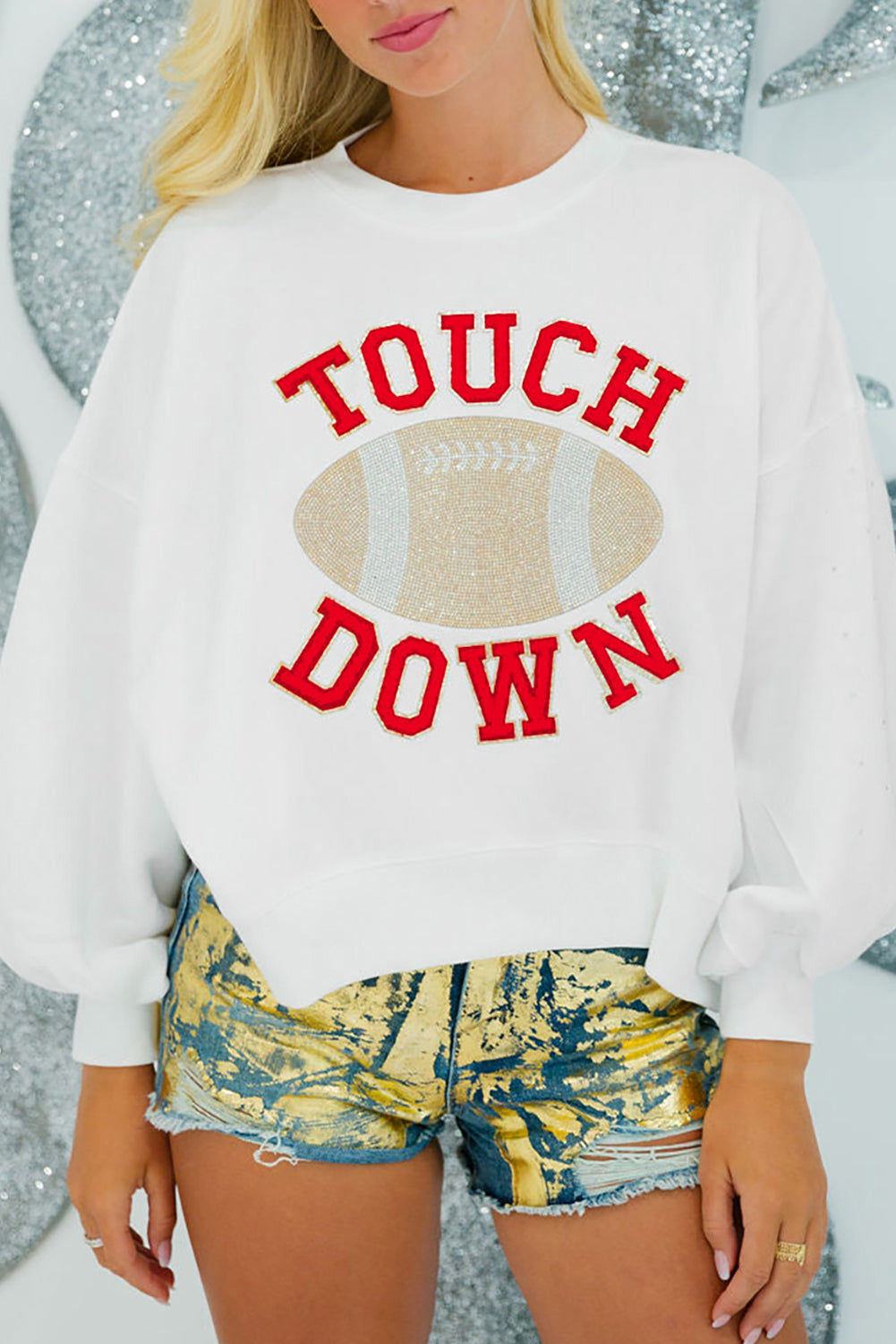 TOUCH DOWN white football sweatshirt