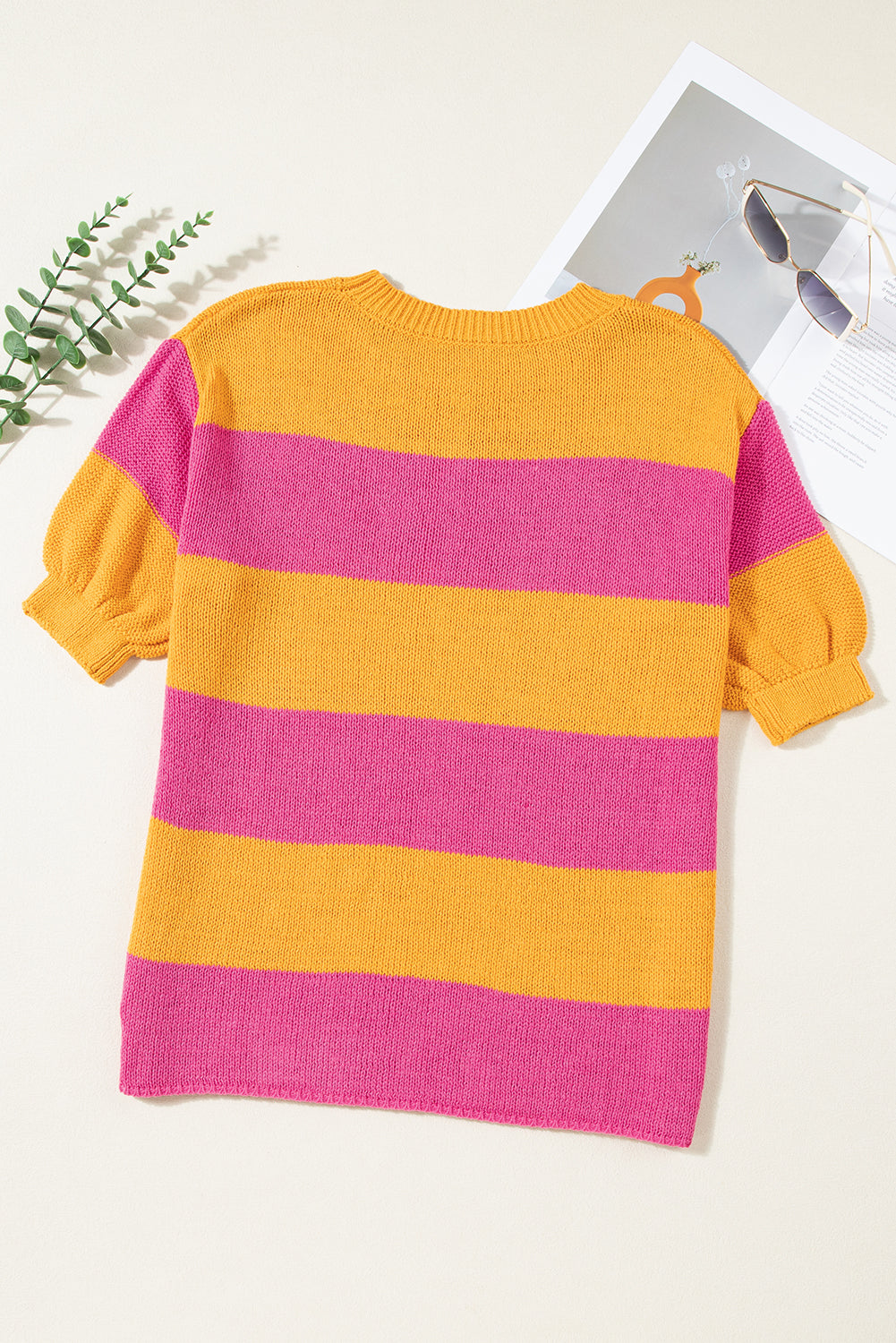 T-shirt tricoté de couleur orange Stripe Bloc en tricot