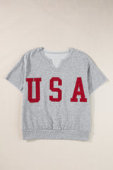 Light gray light t-shirt with lettering USA and notched collar