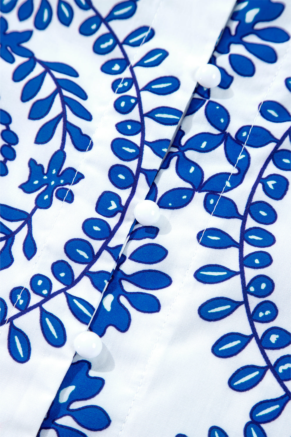 Chemise à col en V fendue à manches bouffantes et imprimé géométrique vintage bleu ciel-A WOMAN WE LOVE