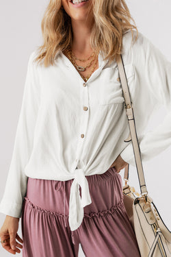 Relaxed shirt knotted with shaded sleeves white