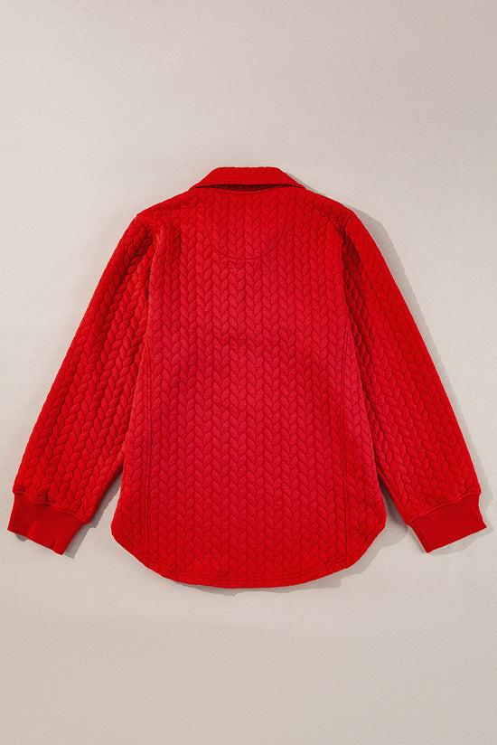 Pull texturé torsadé rouge tomate avec poche zippée sur un quart, grande taille