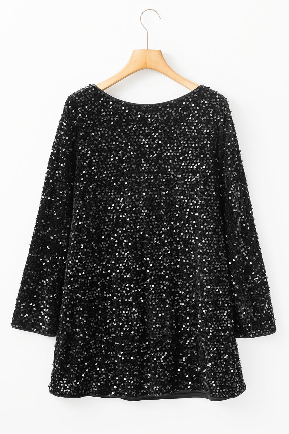 Black Sequin Long Sleeve Knot Cutout Back Back Robe