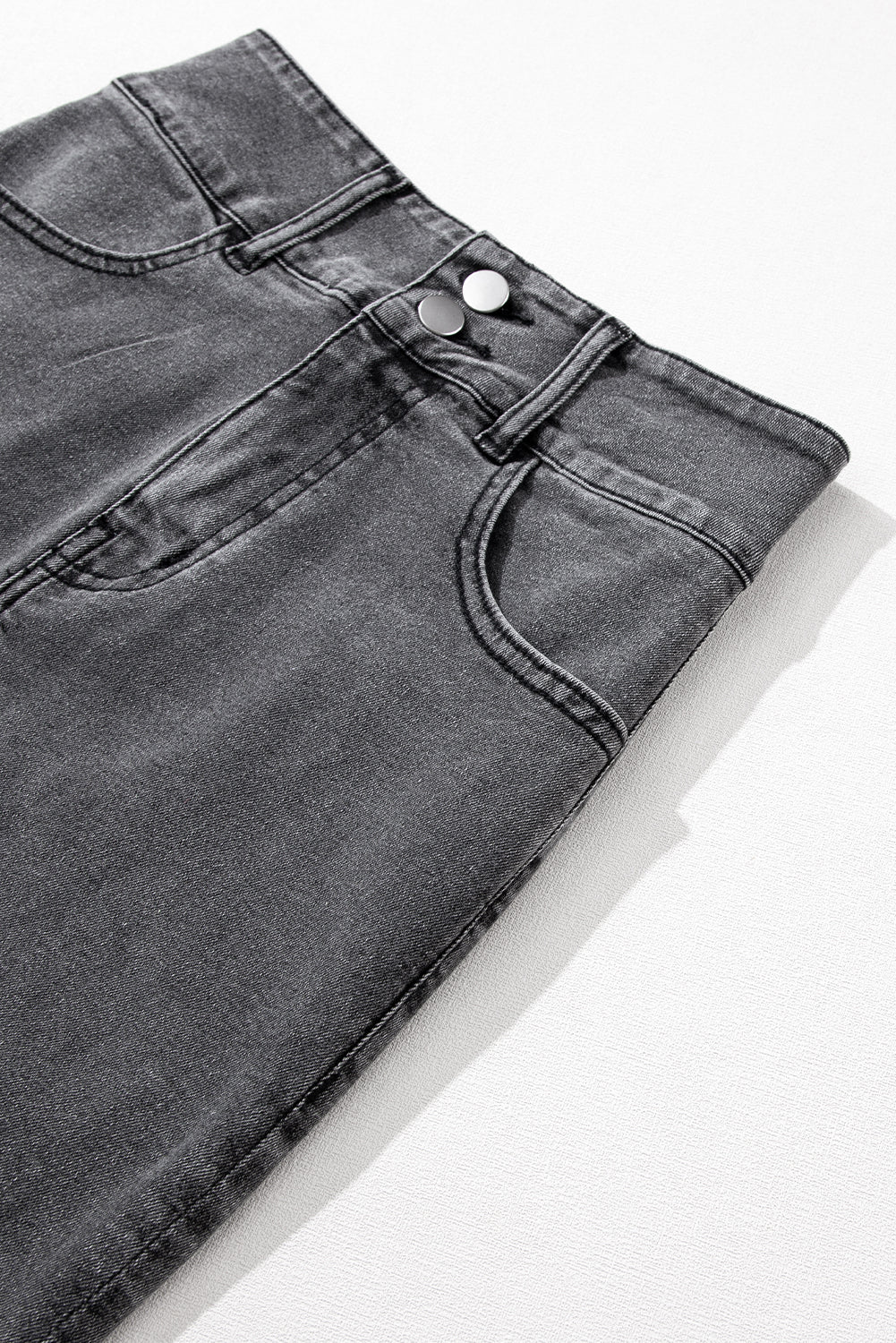 Black Raw Edge Side Slits Butted MIDI Denim Jupe