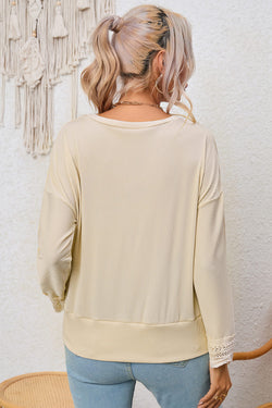 Apricot Ribbed Textured Long Sleeve V-Neck Top