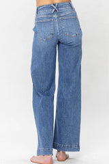 Jean droit bleu ciel à double bouton et braguette zippée
