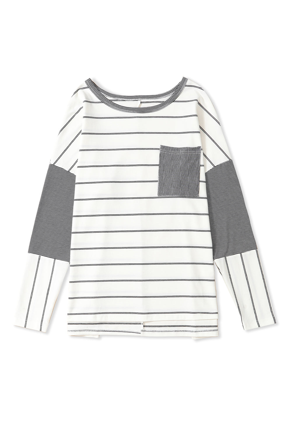 Stripe Patchwork hohe, niedrige Seitenschlitze Langschläuche Top