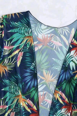 Ensemble de bikini dos nu à bordure contrastée tropicale 3 pièces noir avec cache-maillot-A WOMAN WE LOVE