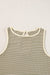 Green Striped and Printed Ribbed Knit Sleeveless Top