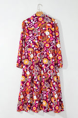 Robe longue fluide à plusieurs niveaux et col violet