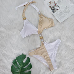 Maillot de bain une-pièce glamour Beige