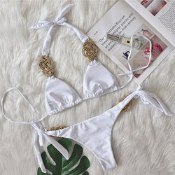 Bikini swimsuit with braided rope details *