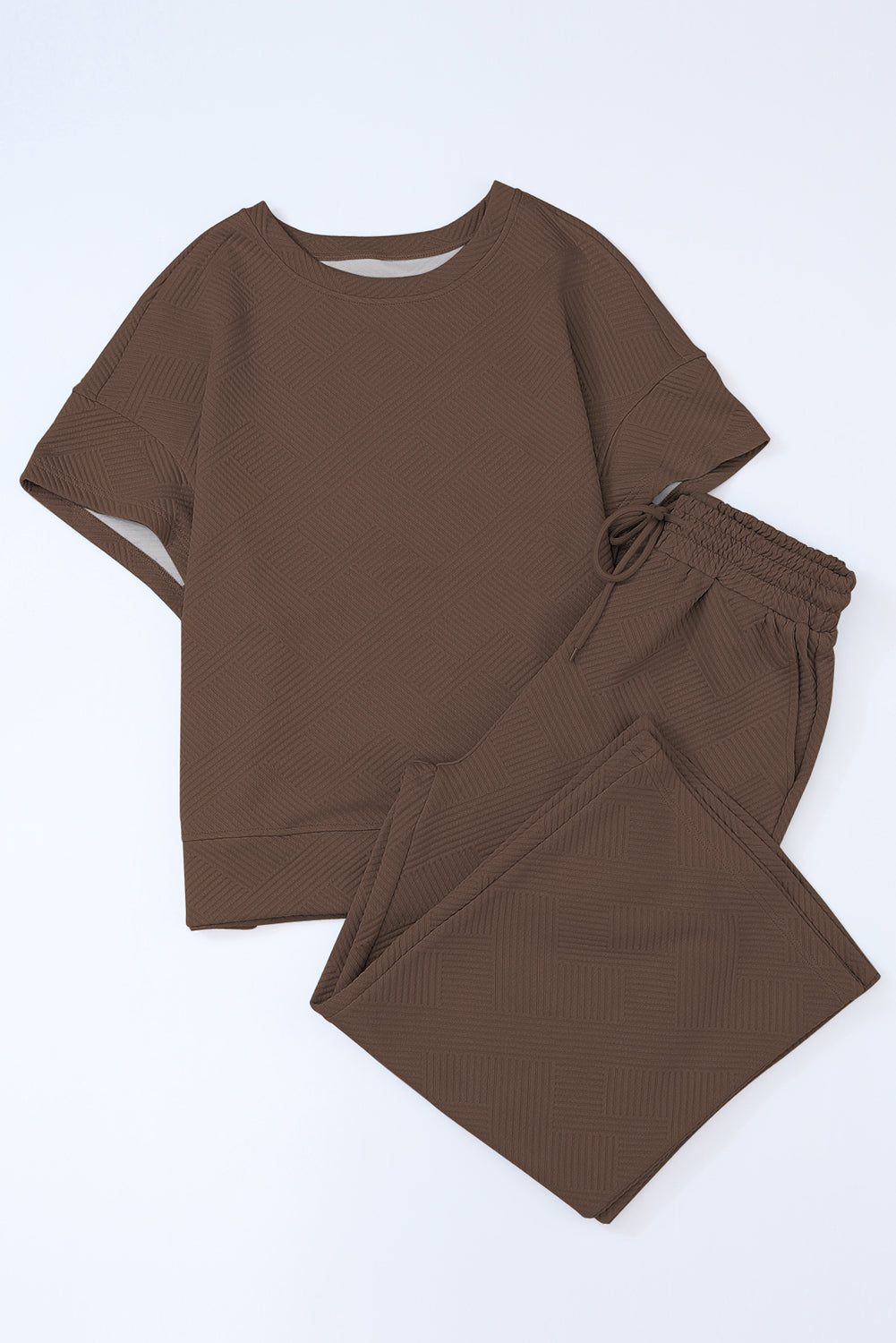 Ensemble t-shirt coupe ample texturé marron et pantalon à cordon de serrage