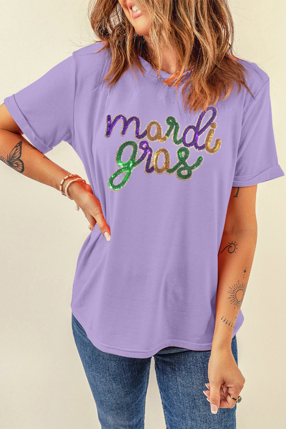 Camiseta gráfica de Gras del martes de lentejuelas de Wisteria