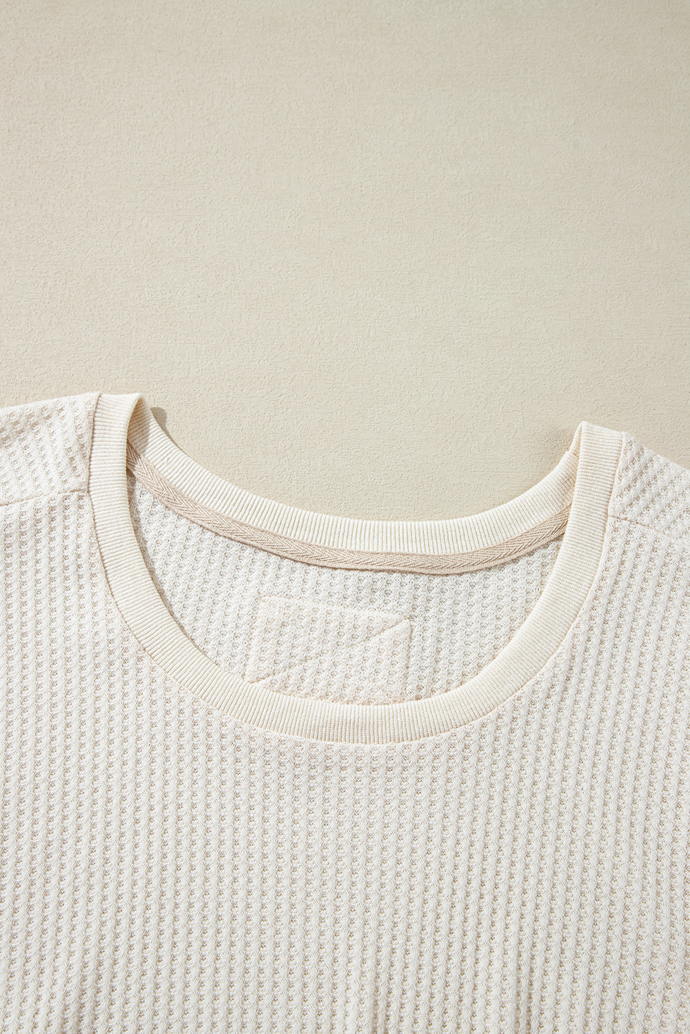 White Waffle Knit Oversized V-Neck Top with Seam Detail