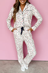 Ensemble pyjama blanc à manches longues et pantalon avec passepoil contrasté et étoile-A WOMAN WE LOVE