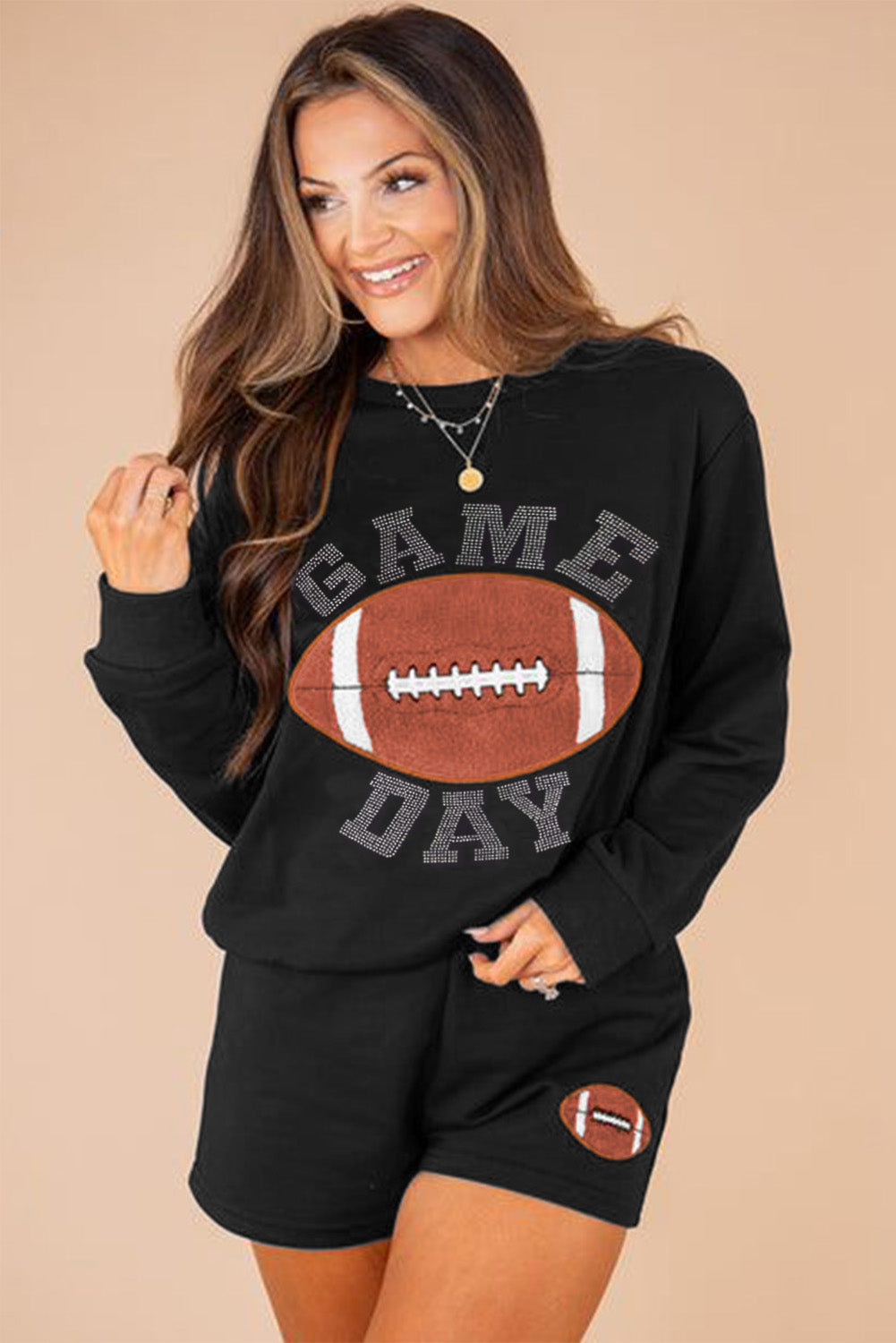 GAME DAY Rugby Football Black Graphic Sweater and Shorts, Casual Outfit