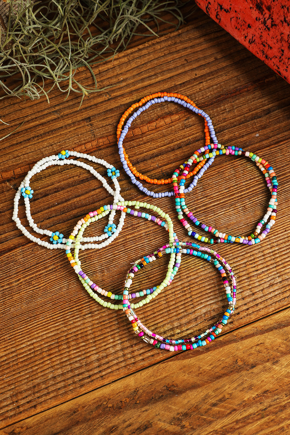 Ensemble de bracelets de cheville en perles multicouches de couleur aléatoire, fleur jaune