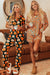 Orange pajamas set with long sleeve shirt and leopard print shorts