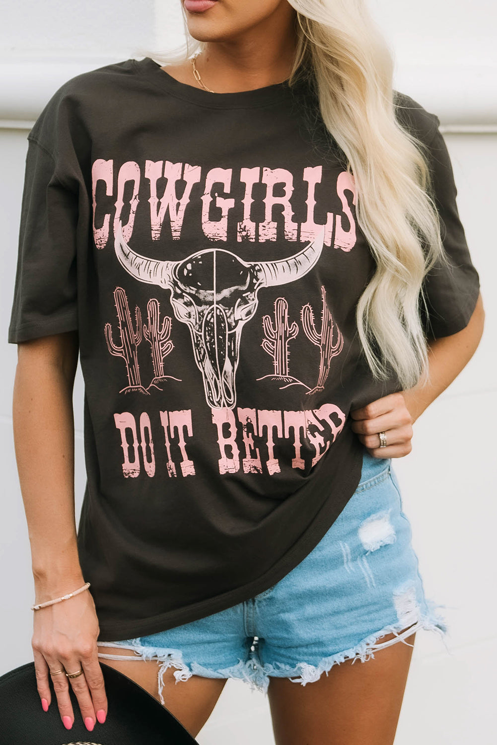 T-shirt surdimensionné gris COWGIRLS DO IT BETTER à imprimé graphique