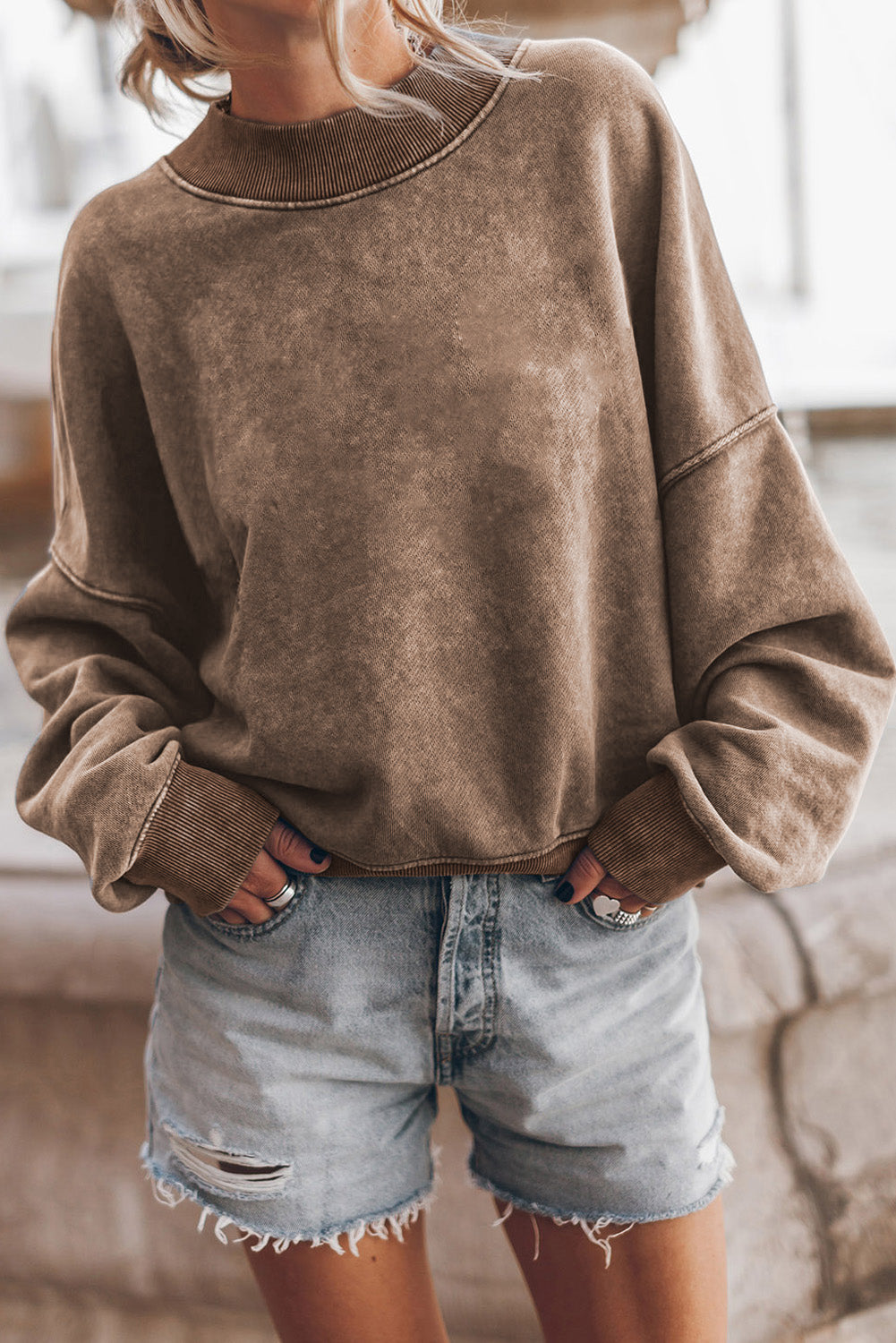 Brown Crew Neck Drop Shoulder Sweatshirt