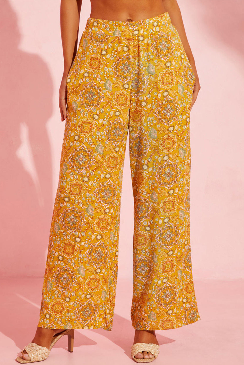 Pantalones de piernas anchas con estampado floral bohemio bohemio