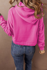 Sweat à capuche court à cordon de serrage uni rose *