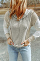 Gray hoodie patchwork in textured knitting with long sleeves