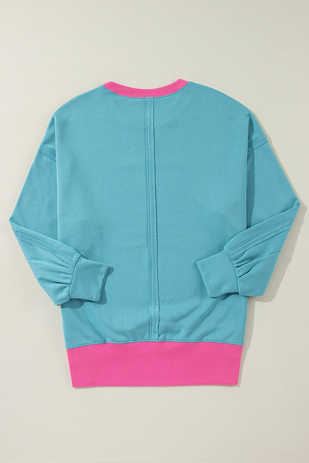 Sweat-shirt ample à col rond et patchwork color block bleu clair