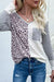 Leopard Patchwork Ribbed V-Neck Top