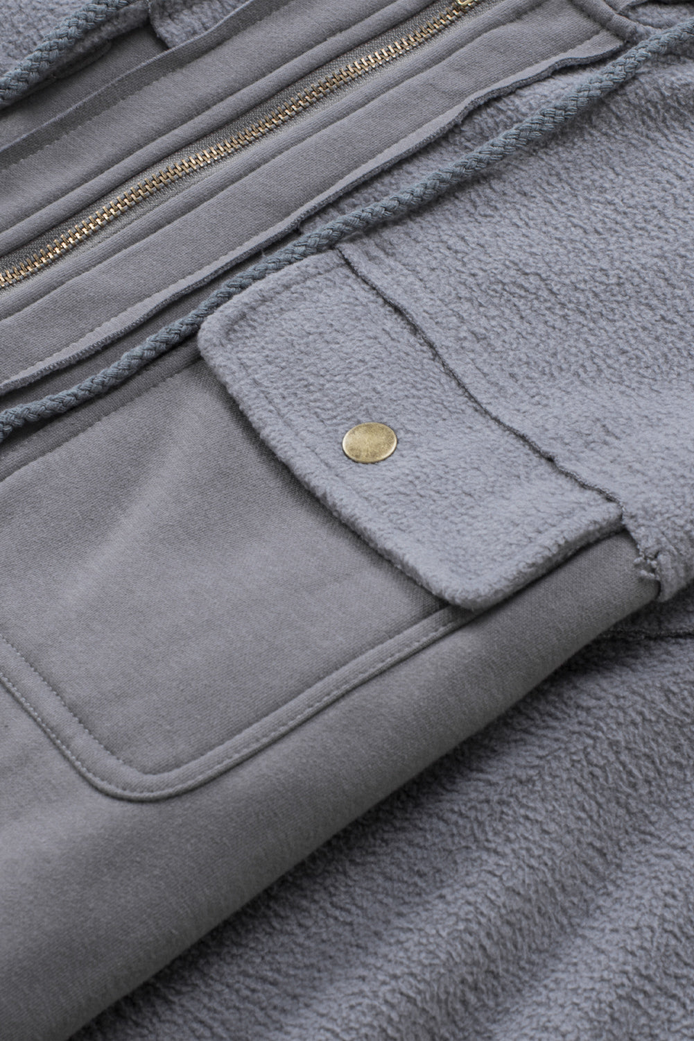 Gray Flap Pocket Drawstring Capy Caqueta con cremallera