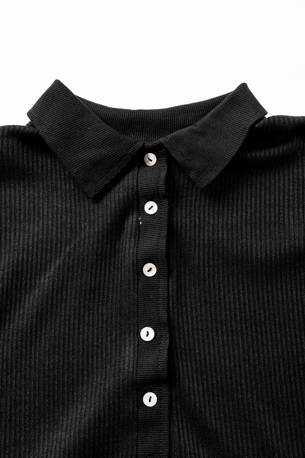 Black Ribbed Trined Collared Henley Top and Pantal