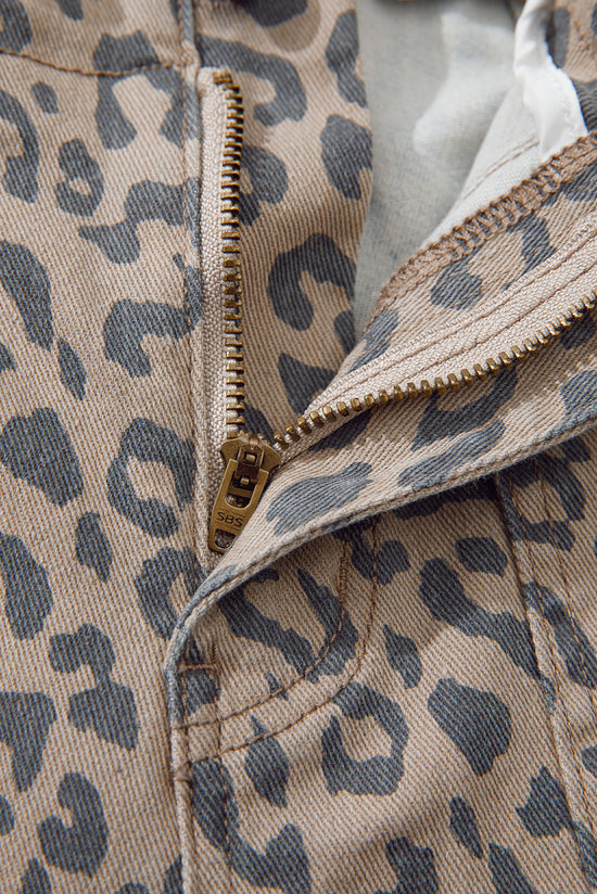 Jeans wide khaki leopard printed khaki with tightening cord and pocket at the waist